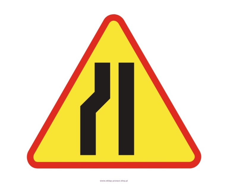Znak ostrzegawczy A-12c lewostronne zwężenie jezdni