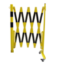 Słupek stalowy 70x70mm z barierą rozciąganą, szer.3600 mm żółto-czarna