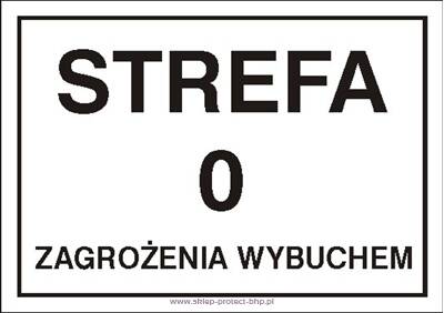 Strefa zagrożenia wybuchem 0 - Znak ostrzegawczy. Znak informacyjny - NB022