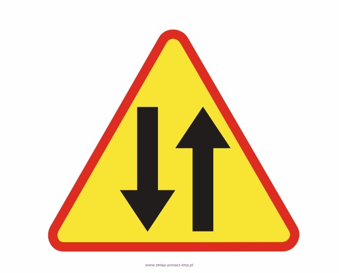 Znak ostrzegawczy A-20 odcinek jezdni o ruchu dwukierunkowym