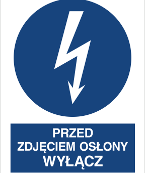 Przed zdjęciem ochrony wyłącz - Znak elektryczny - HE014