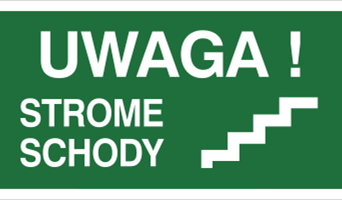 Uwaga! Strome schody prawostronne - Znak ewakuacyjny - AC024