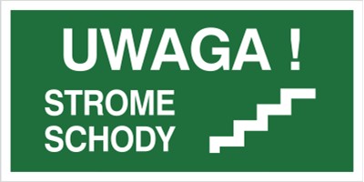 Uwaga! Strome schody prawostronne - Znak ewakuacyjny - AC024