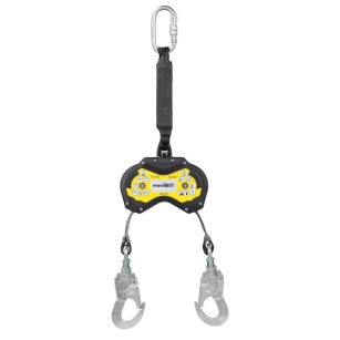 DWR 040S - Podwójne urządzenie samohamowne z możliwością wchodzenia powyżej urządzenia - z zatrzaśnikami AZ002ASI i AZ002ASI, kolor czarny, dł. taśmy 2 m