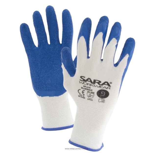 Rękawice powlekane lateksem RPL010 BLUEMAX Biały Niebieski