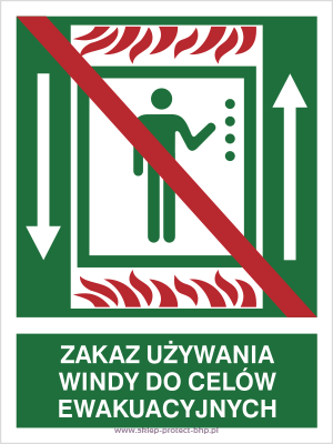 Zakaz używania windy do celów ewakuacyjnych - Znak ewakuacyjny - AC049