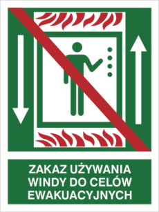 Zakaz używania windy do celów ewakuacyjnych - Znak ewakuacyjny - AC049