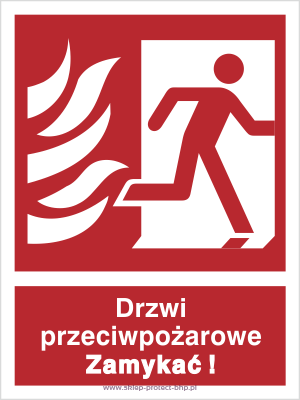 Drzwi przeciwpożarowe Zamykać! Kierunek drogi ewakuacyjnej w prawo - Znak przeciwpożarowy - BB014