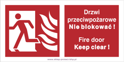 Drzwi przeciwpożarowe, Nie blokować ! Fire door, Keep clear ! lewostronne - Znak przeciwpożarowy - BC050