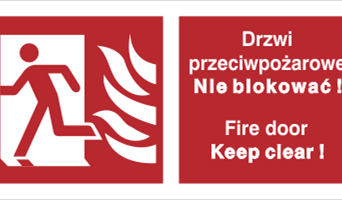 Drzwi przeciwpożarowe, Nie blokować ! Fire door, Keep clear ! lewostronne - Znak przeciwpożarowy - BC050