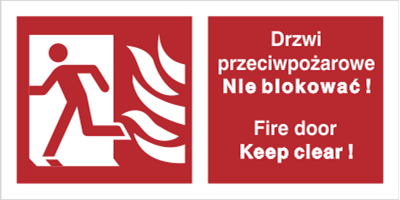 Drzwi przeciwpożarowe, Nie blokować ! Fire door, Keep clear ! lewostronne - Znak przeciwpożarowy - BC050