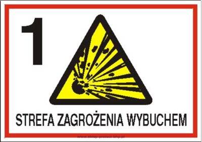 Strefa zagrożenia wybuchem 1 - Znak ostrzegawczy. Znak informacyjny - NB009