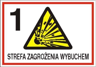 Strefa zagrożenia wybuchem 1 - Znak ostrzegawczy. Znak informacyjny - NB009