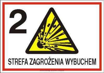 Strefa zagrożenia wybuchem 2 - Znak ostrzegawczy. Znak informacyjny - NB010