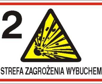 Strefa zagrożenia wybuchem 2 - Znak ostrzegawczy. Znak informacyjny - NB010