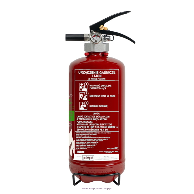 Gaśnica MOBIAK 2L AF do gaszenia ciał stałych, tłuszczy oraz baterii litowych i akumulatorów Li-ion - Hydrogel + wieszak