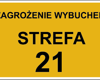 Strefa zagrożenia wybuchem 21 - Znak ostrzegawczy. Znak informacyjny - NB023