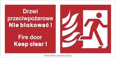 Drzwi przeciwpożarowe, Nie blokować ! Fire door, Keep clear ! prawostronne - Znak przeciwpożarowy - BC049