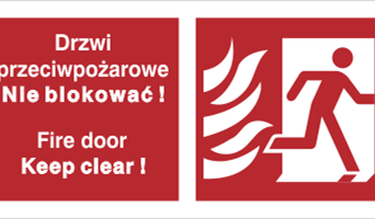 Drzwi przeciwpożarowe, Nie blokować ! Fire door, Keep clear ! prawostronne - Znak przeciwpożarowy - BC049