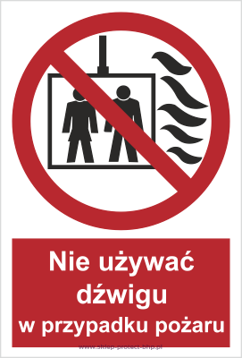 Znak przeciwpożarowy BB020 - nie używać dźwigu w przypadku pożaru
