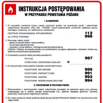 Instrukcja postępowania w przypadku powstania pożaru - Instrukcja Przeciwpożarowa. Instrukcja Ppoż - DB003